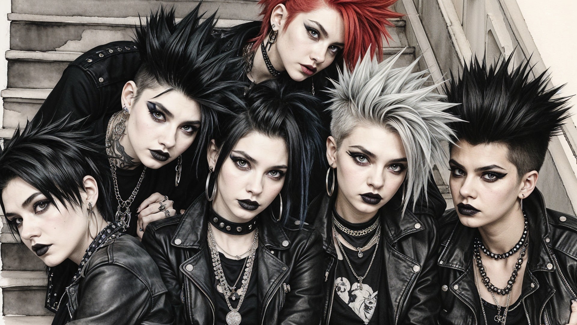 Punk Aesthetic of Six Individuals with Vibrant Styles