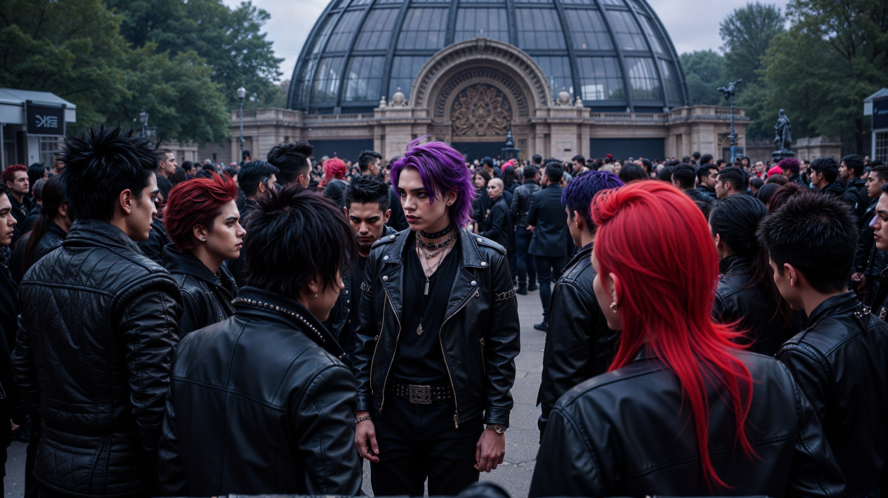 Gathering of Individuals in Leather Jackets at Park