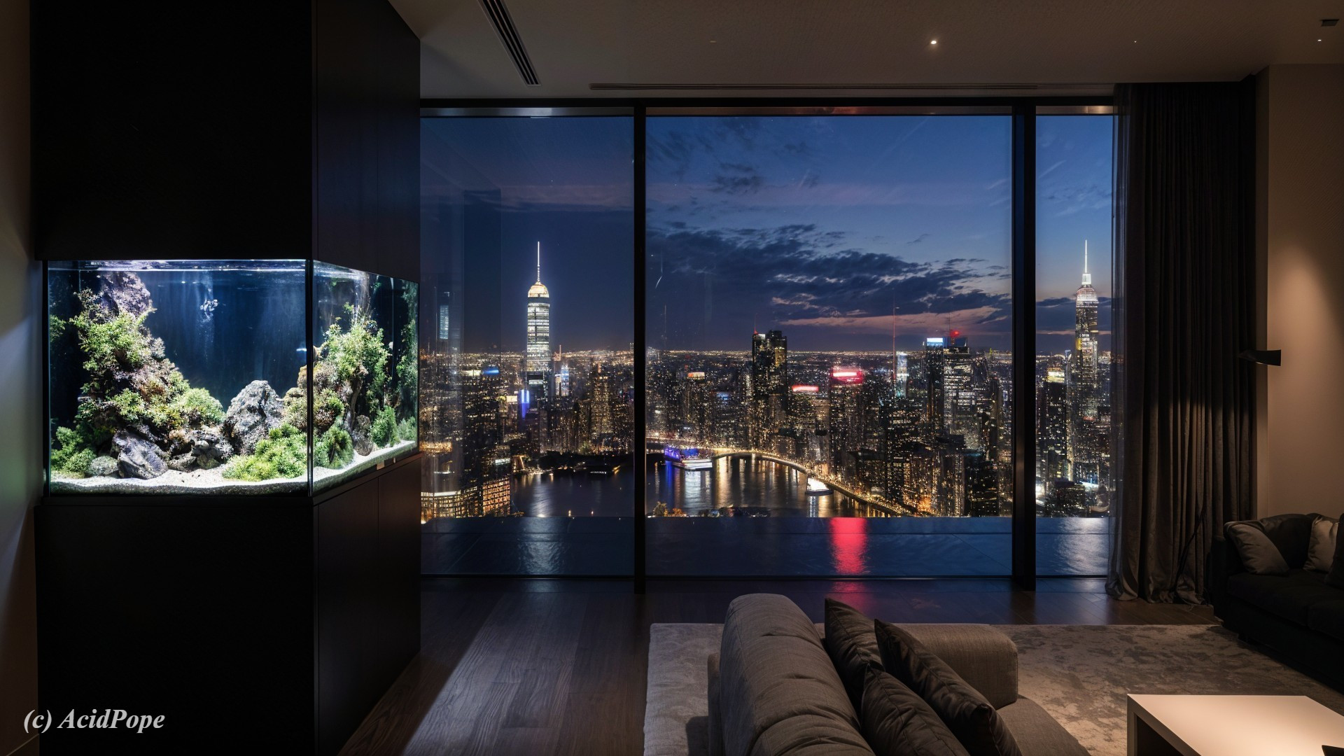 Luxurious Modern Living Space with NYC Skyline View
