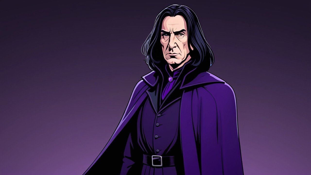 Character in Purple Cloak with Dark Hair and Serious Expression