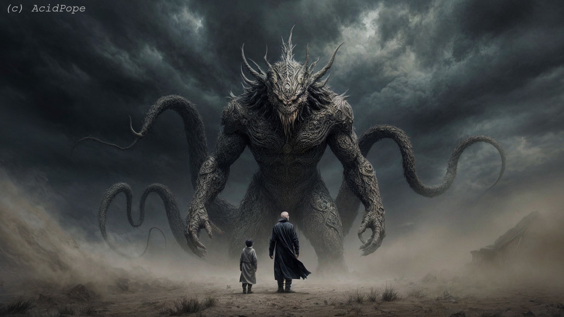 Confrontation Between Humanity and a Monstrous Being