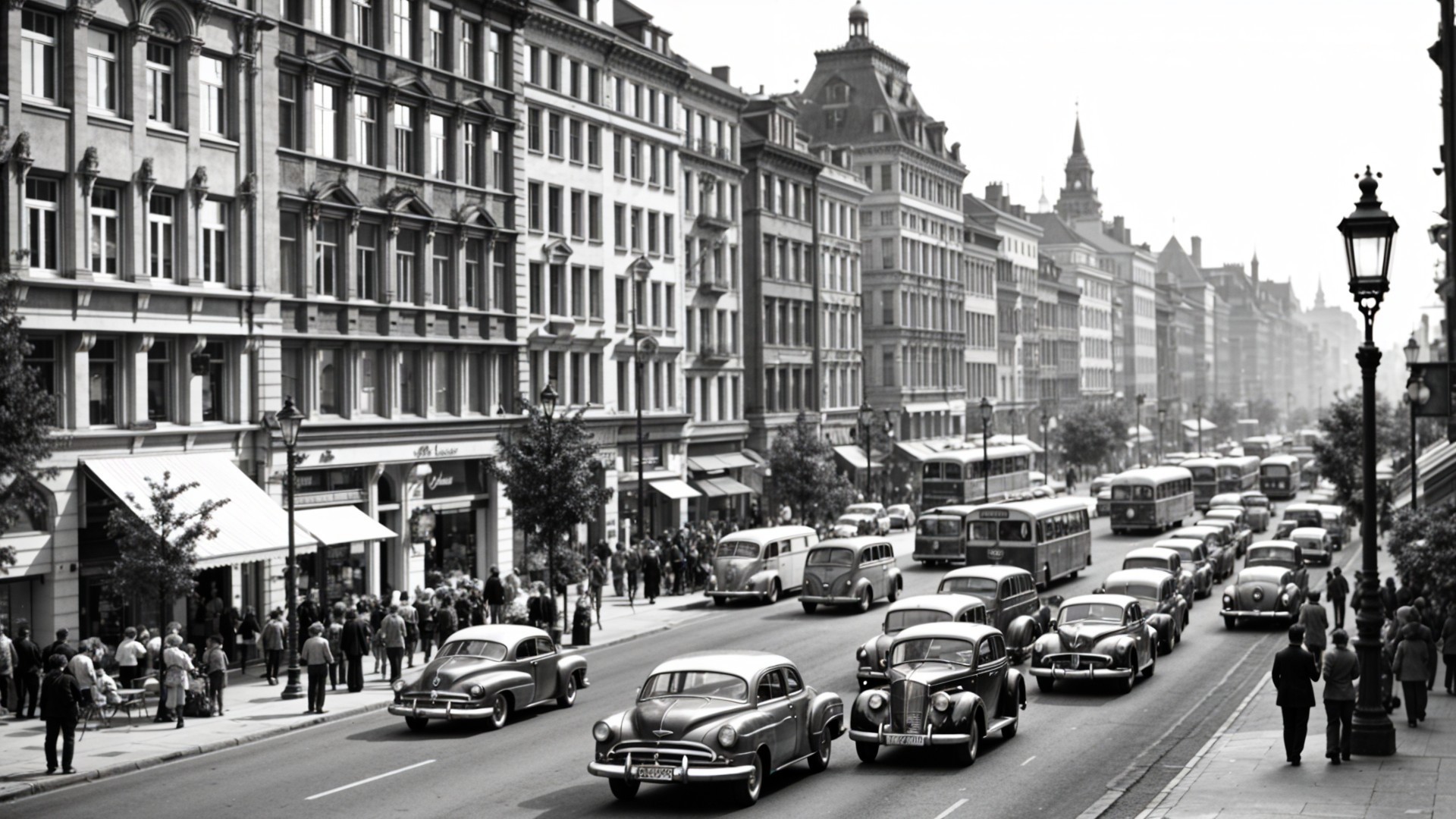 Vintage City Street Scene with Historic Architecture