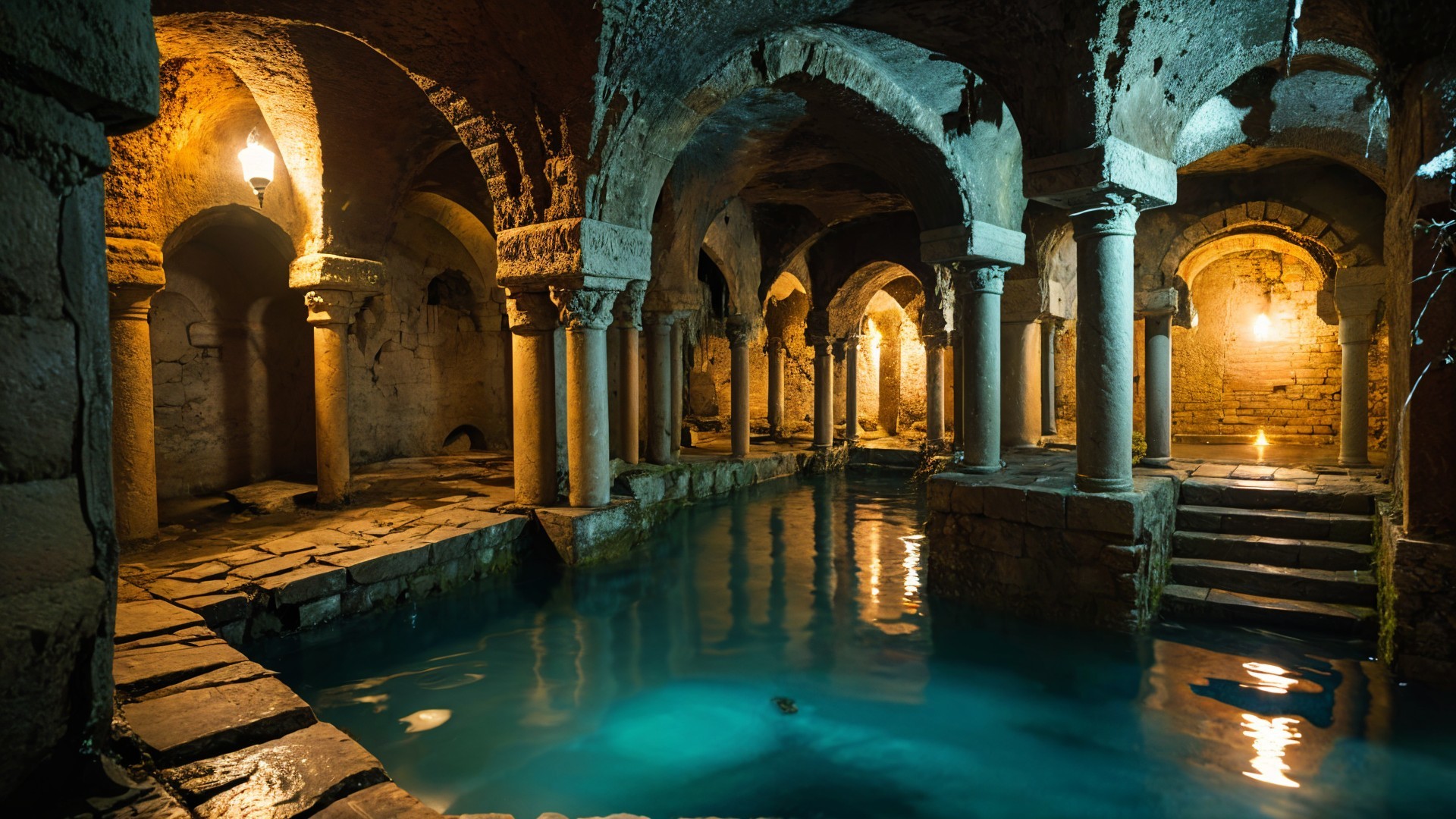 Ancient Underground Chamber with Reflective Pool