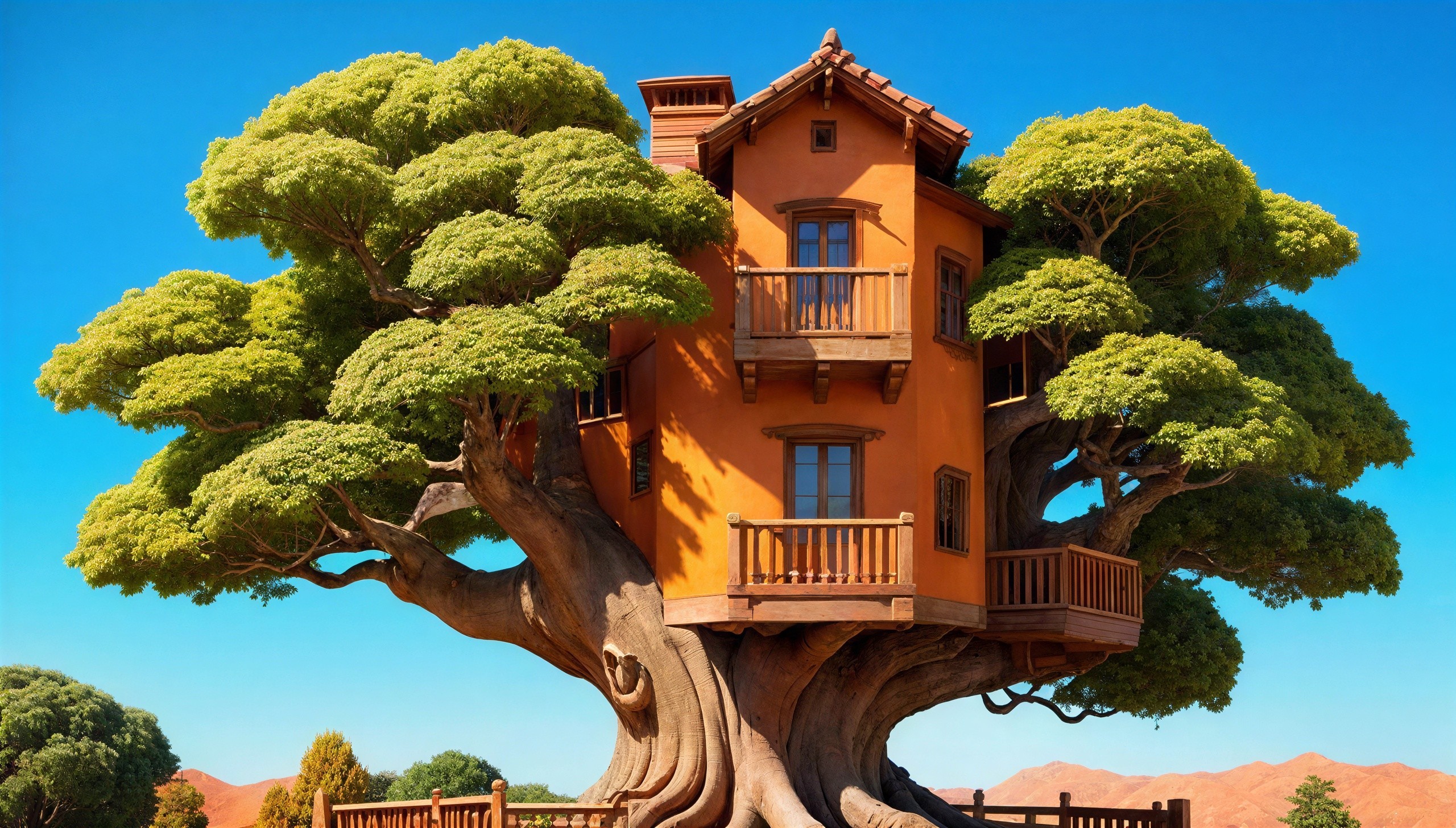 Vibrant 3D Isometric Treehouse in a Fantastical Tree
