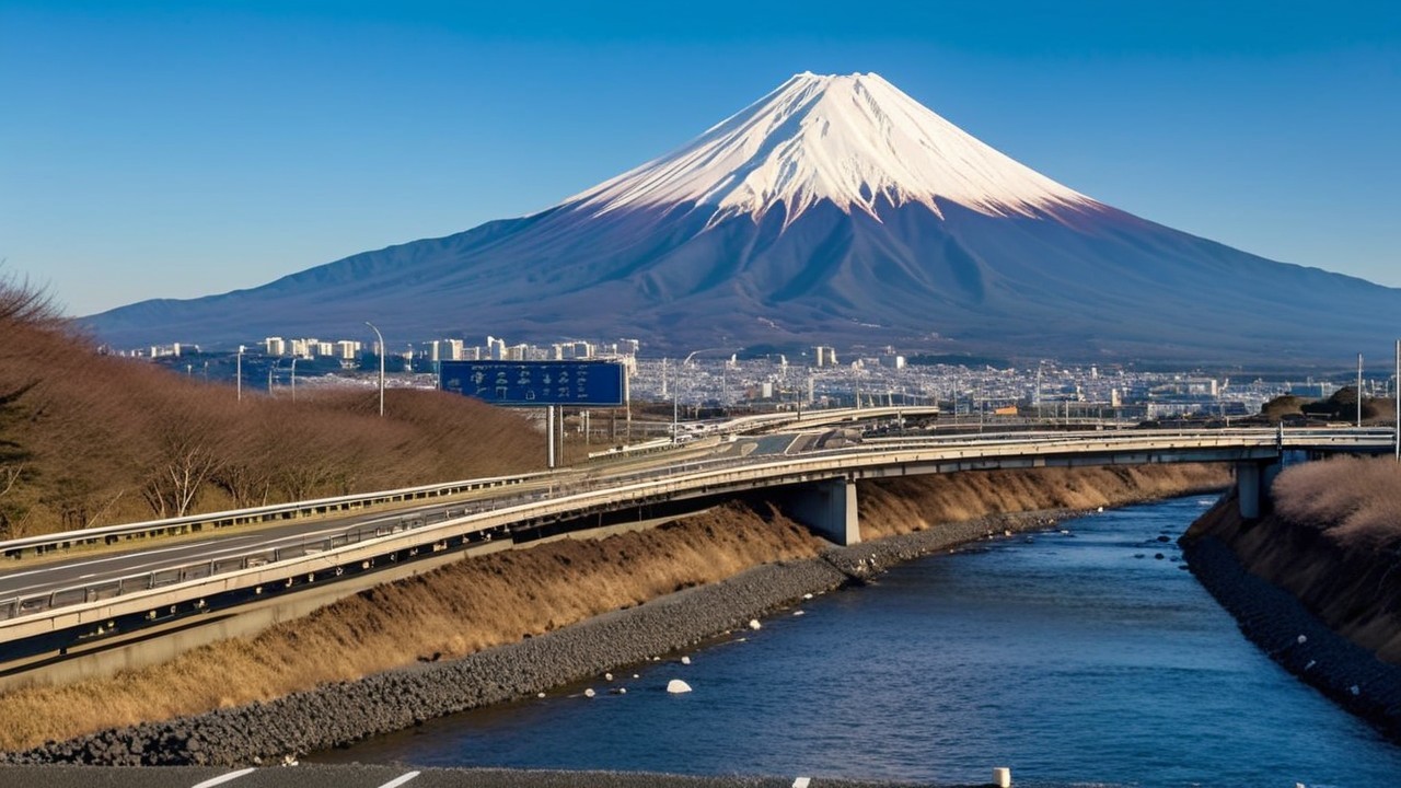 Mount Fuji with Snow-Capped Peak and Scenic Landscape
