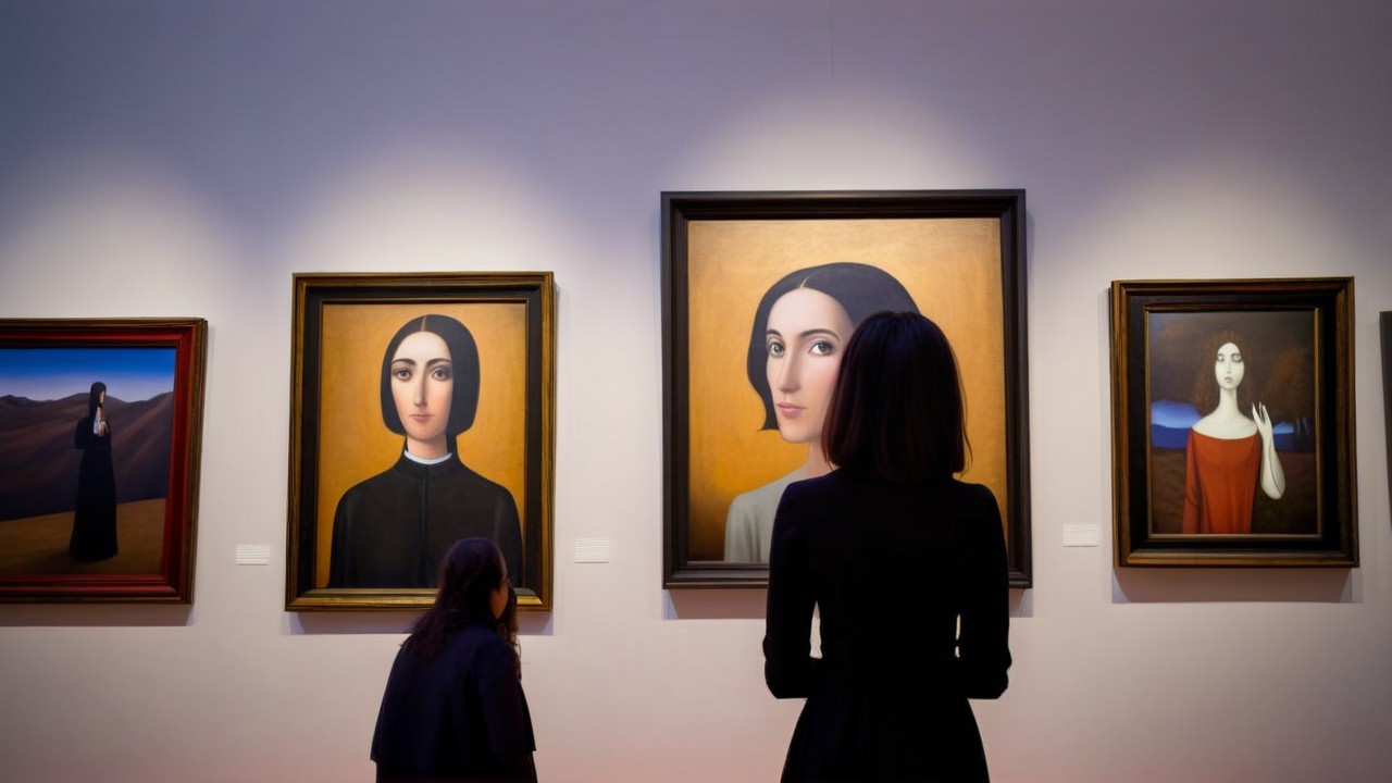Modern Art Gallery Portraits with Stylized Figures