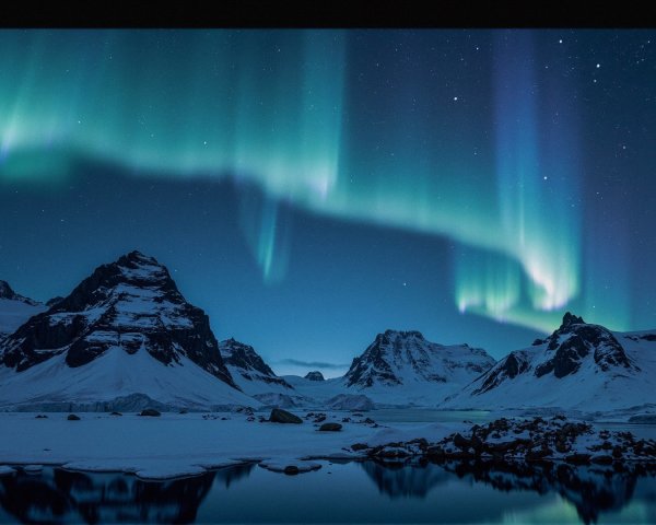 Majestic Mountains and Auroras Over a Winter Lake