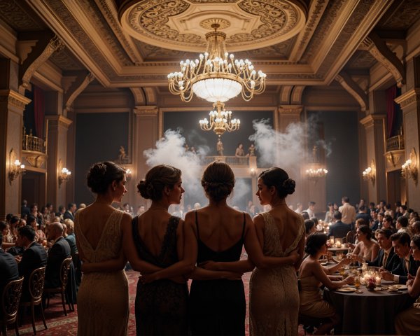 Glamorous Ballroom with Elegantly Dressed Guests