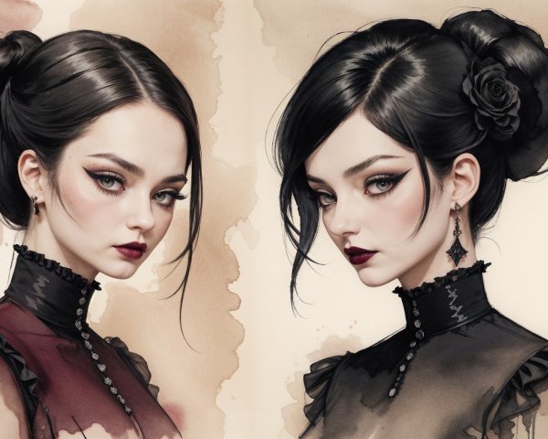 Elegant Young Women in Victorian-Inspired Dresses