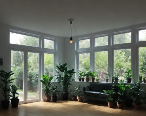 Bright Room with Natural Light and Greenery Decor