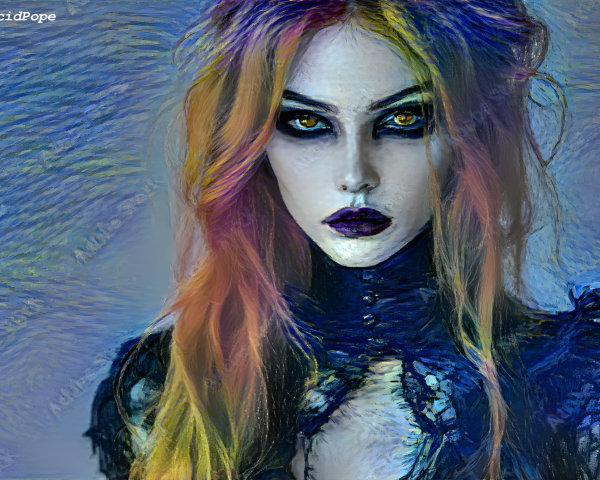 Portrait of a Woman with Colorful Hair and Gothic Style