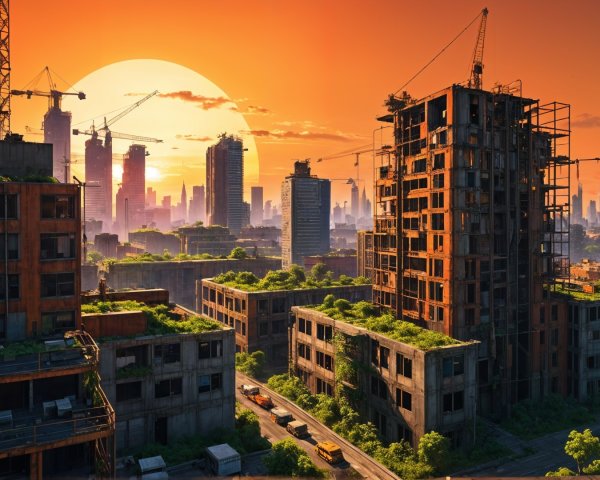 Post-Apocalyptic Urban Landscape at Sunset