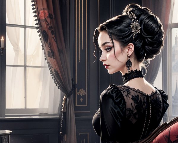 Elegant Woman in Vintage Room with Soft Lighting