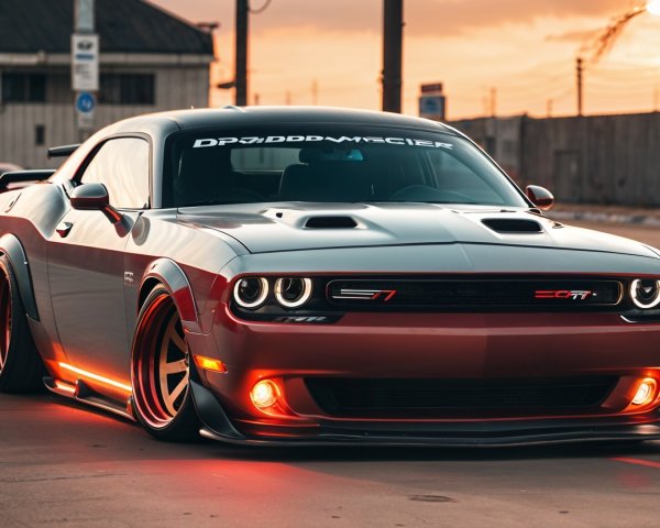 Modified Dodge Challenger with Two-Tone Gray and Orange Paint