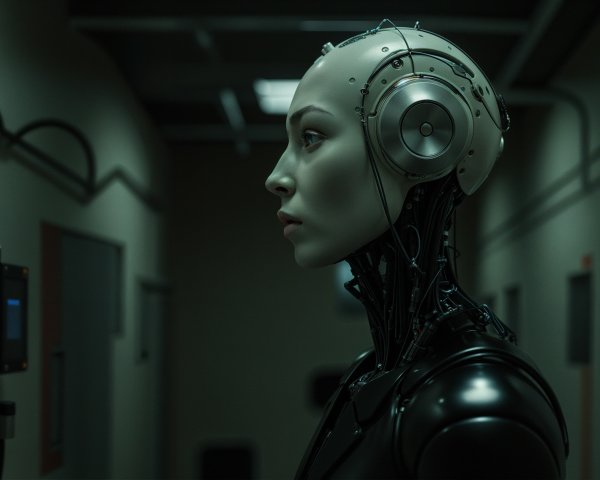 Sleek Humanoid Robot in Futuristic Corridor Setting