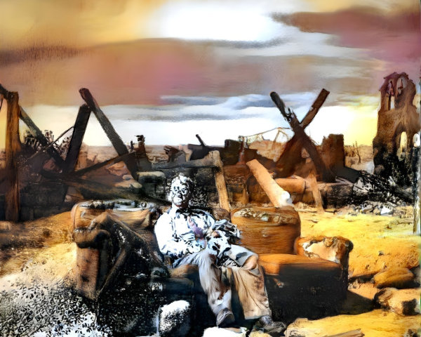 Desolate Landscape with Ruined Structure and Figure