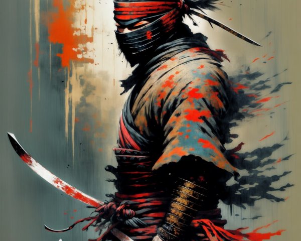 Ninja Illustration in Traditional Attire with Katana