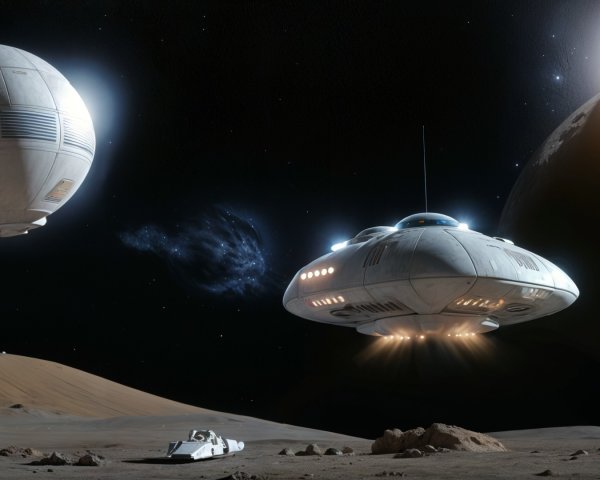 Futuristic Lunar Landscape with Advanced Spacecraft