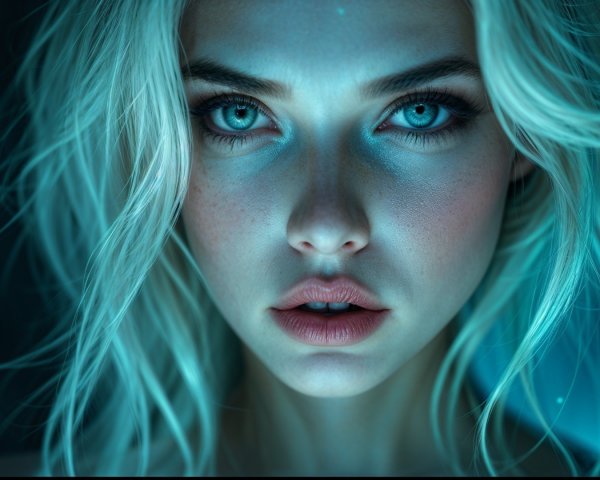 Close-Up Portrait of a Young Woman with Blue Eyes