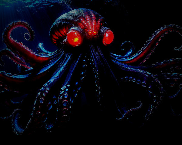 Vibrant Octopus in Dark Ocean Environment
