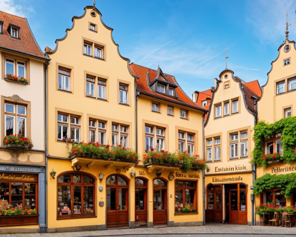 Charming Cobblestone Street with Colorful Architecture