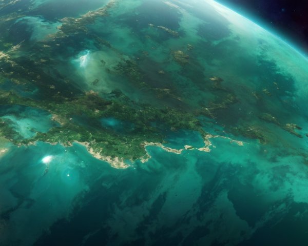 Vibrant Alien Planet with Lush Landscapes and Waters