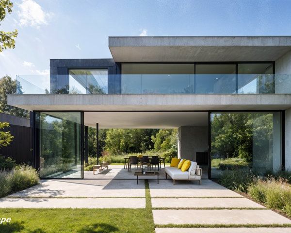 Modern Minimalist House with Concrete and Glass Design