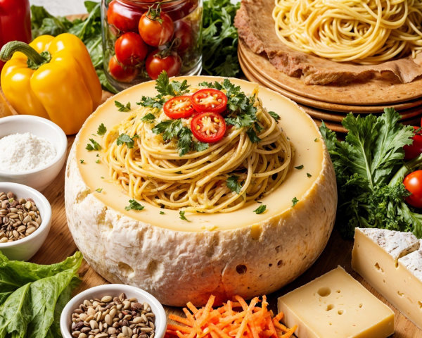 Italian-Inspired Spaghetti in a Cheese Wheel Display
