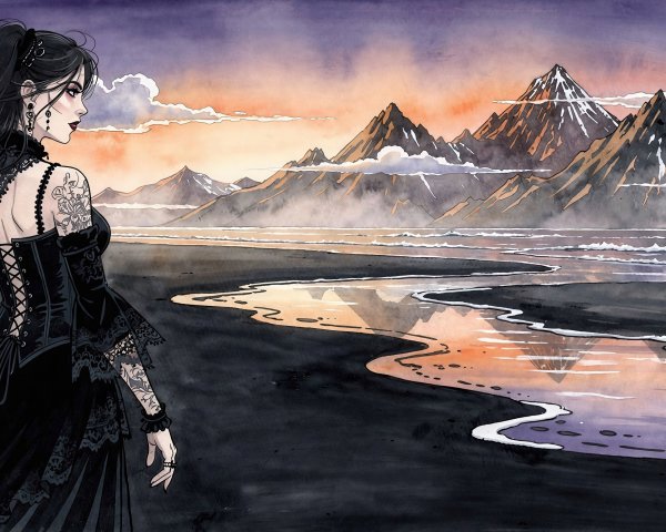 Gothic Portrait of a Young Woman in Black Gown