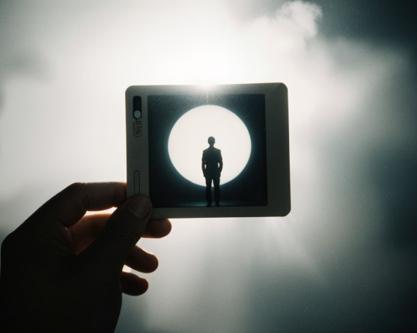 Hand Holding Picture Frame Against Luminous Background