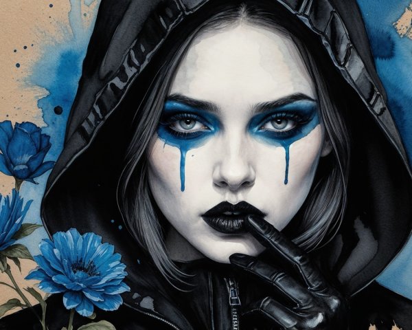 Portrait of a Young Woman with Dark Hair and Flowers