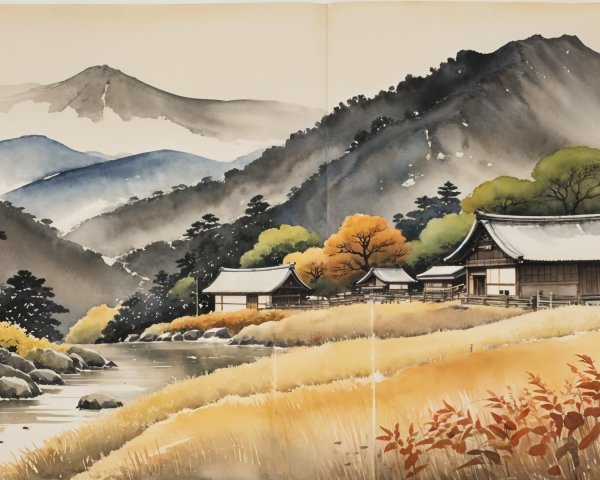 Serene Landscape with River and Autumn Foliage