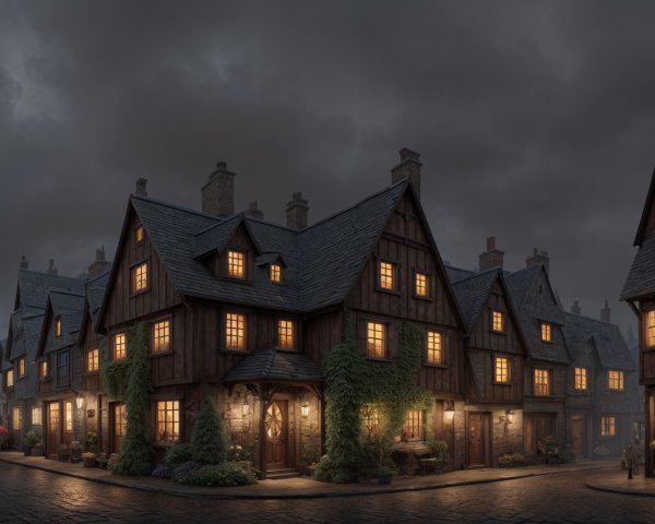 Charming Village Street with Quaint Wooden Houses