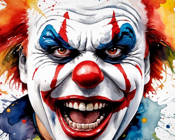 Vividly Painted Clown with Menacing Grin and Colors