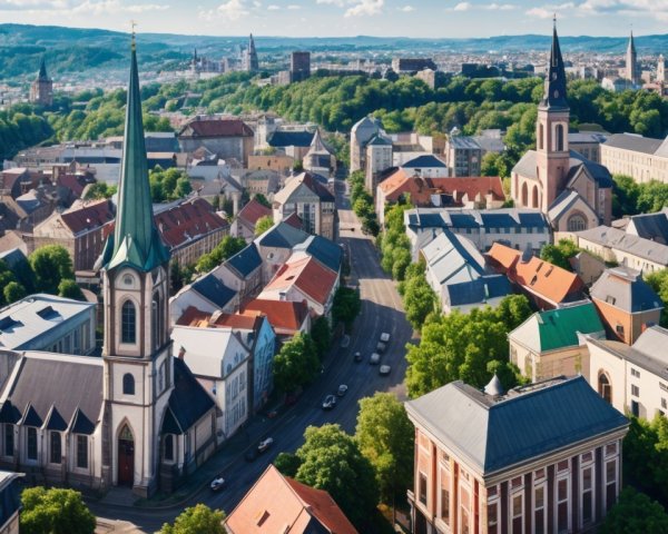 Aerial View of a Quaint Town with Charming Architecture