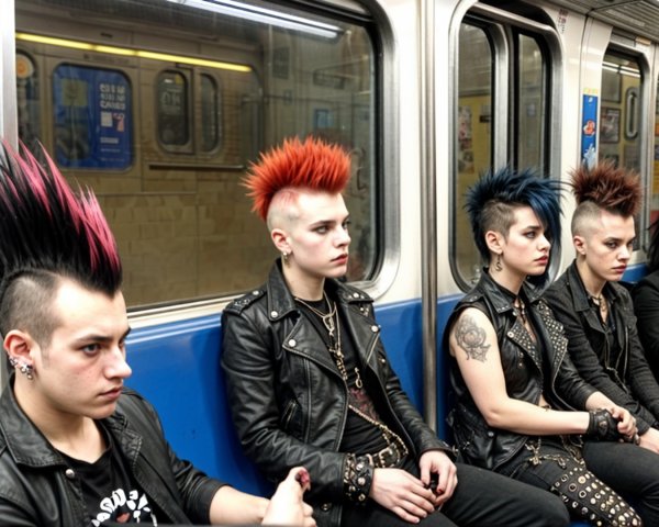 Punk Hairstyles and Fashion in Subway Train Setting