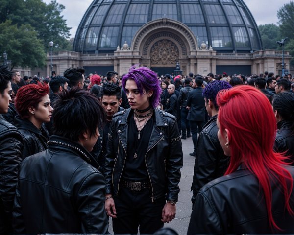 Gathering of Individuals in Leather Jackets at Park