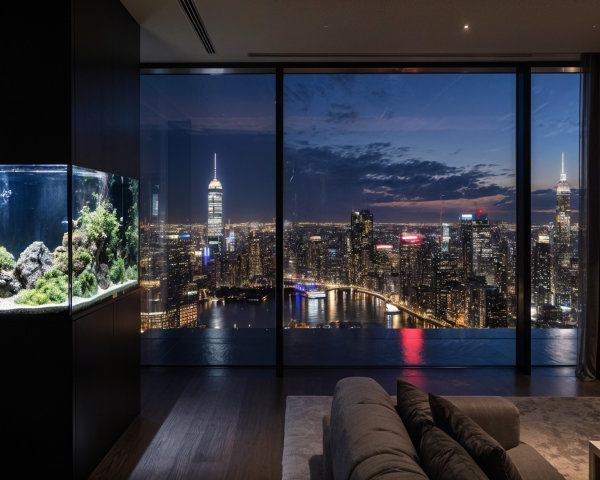 Luxurious Modern Living Space with NYC Skyline View