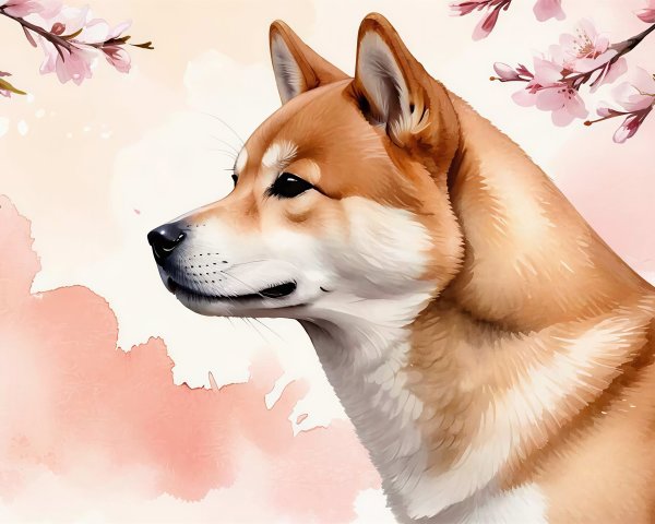 Watercolor Painting of a Majestic Shiba Inu