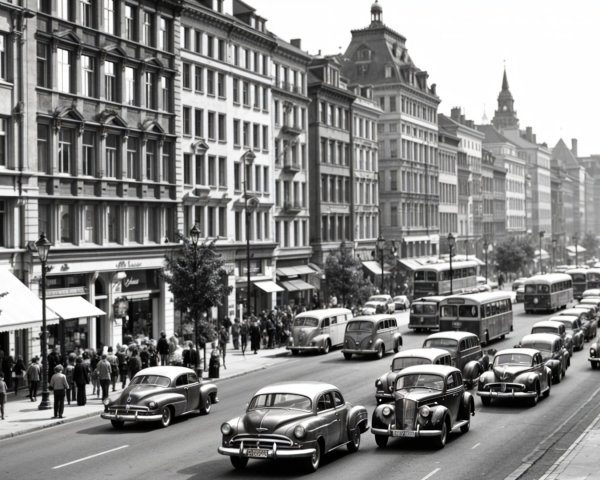 Vintage City Street Scene with Historic Architecture