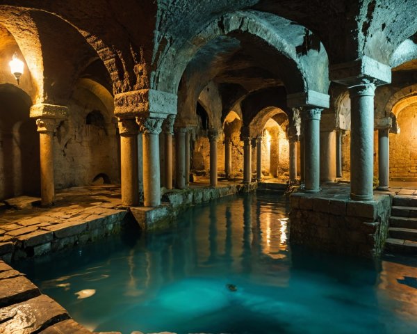 Ancient Underground Chamber with Reflective Pool