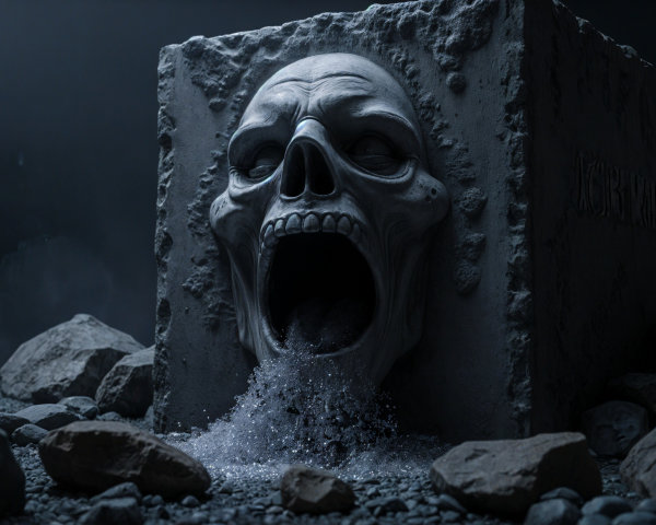 Dramatic Skull Sculpture with Cascading Water Effects