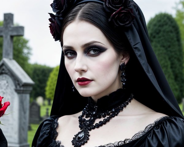 Gothic Elegance in a Haunting Cemetery Scene