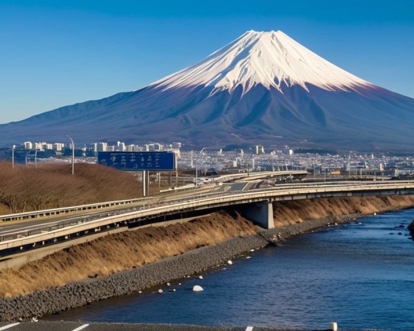 Mount Fuji with Snow-Capped Peak and Scenic Landscape