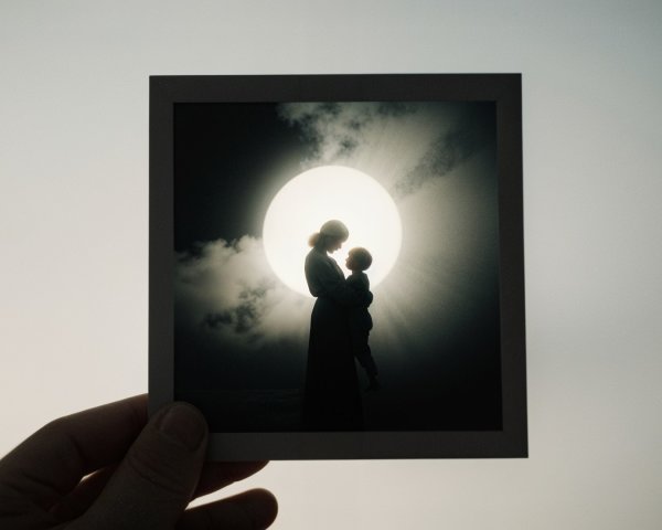 Framed Photograph of Woman and Child Against Sunset