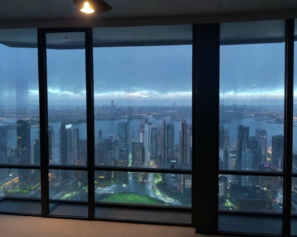 Panoramic Cityscape View from High-Rise Building at Dusk