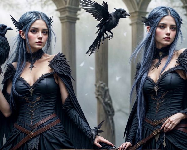 Enchanting Figures in Gothic Armor with Crows