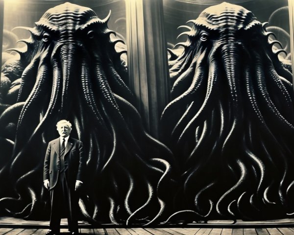 Cthulhu Creatures in Dimly Lit Surreal Setting
