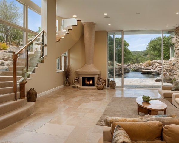 Modern Living Room with Natural Views and Cozy Decor