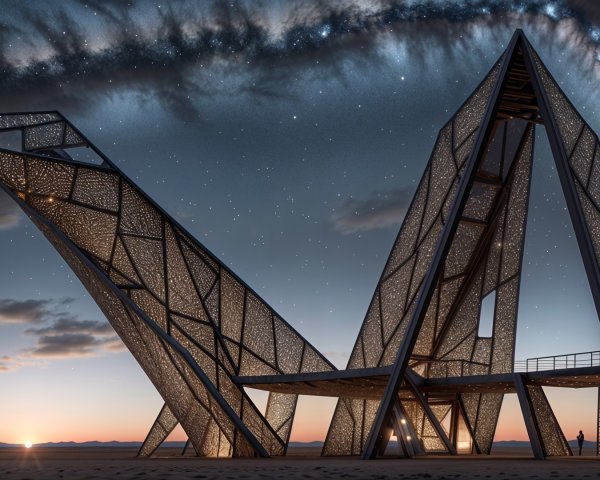 Angular Metallic Architecture Against Starry Sky